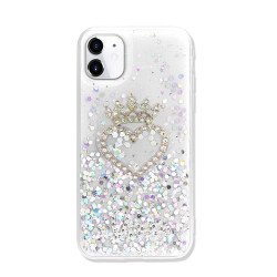 Star Crown Heart Crystal Shiny Glitter Sparkling Jewel Case Cover for iPhone 12 / 12 Pro 6.1 (Clear)